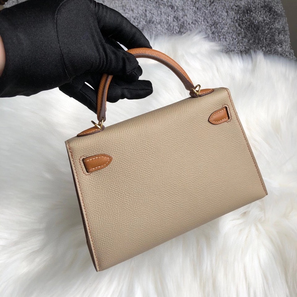 Hermès（爱马仕）Mini kelly ll Epsom 原厂掌纹皮 S2 风衣灰拼 金棕色 gold 金扣 马蹄印 顶级手缝 定制