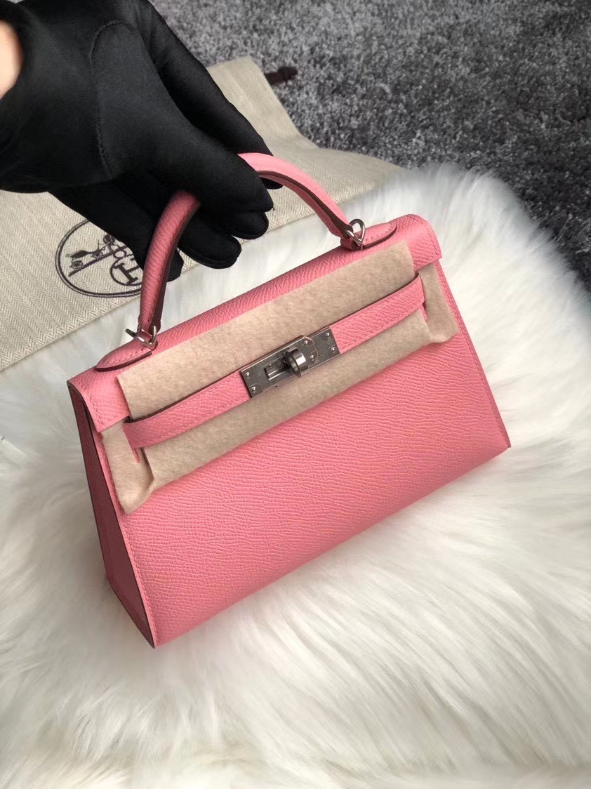 Hermès（爱马仕）Mini kelly ll Epsom 原厂掌纹皮 1Q 奶昔粉 rose confetti 顶级手缝