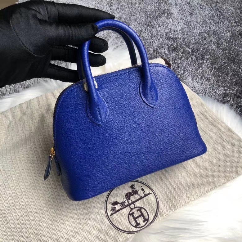 Hermès（爱马仕）Mini Bolide 山羊皮 Chevre 7T 电光蓝 Blue eletric 金扣 顶级手缝 定制
