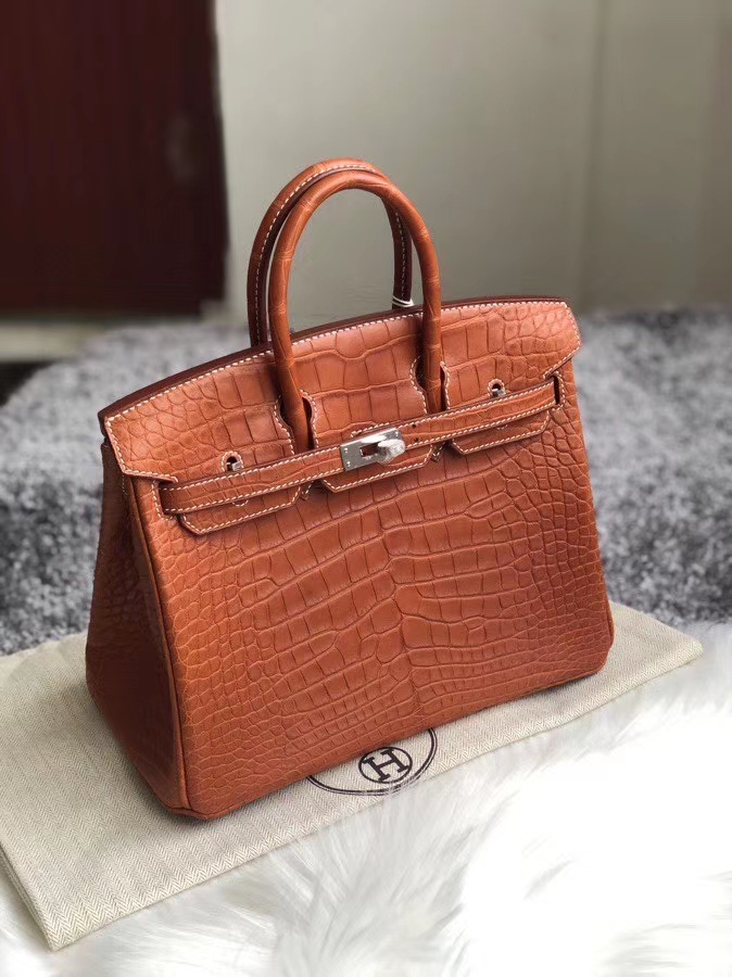 Hermès（爱马仕）Birkin 25cm Barenia Natural 马鞍皮风格鳄鱼 经典干邑原色 现货