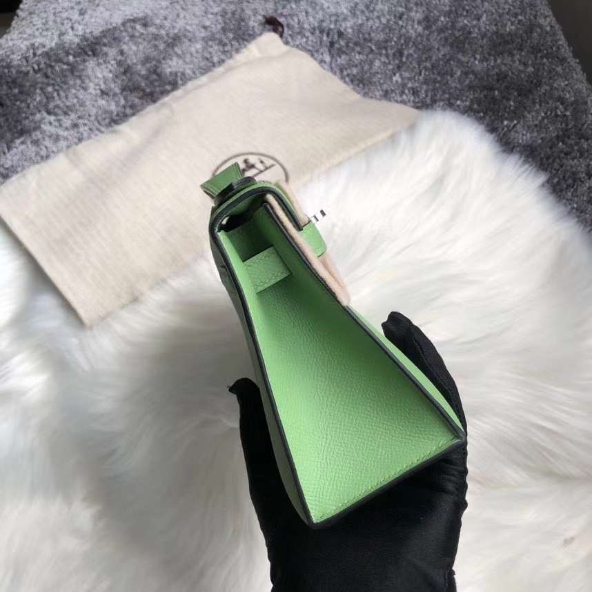 Hermès（爱马仕）mini kelly pochette 22cm 3I 牛油果绿 银扣 顶级手缝 手拿包 晚宴包