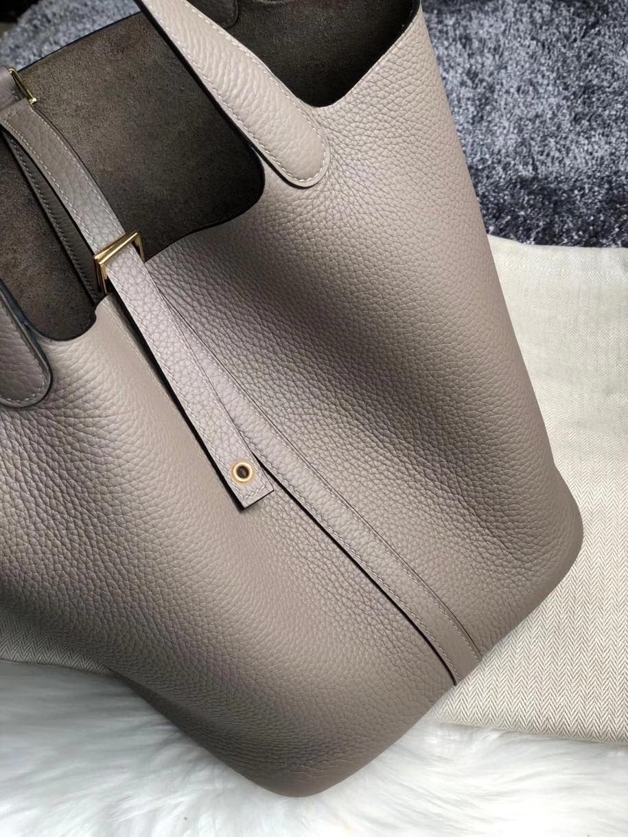Hermès（爱马仕）Picotin 菜篮包 22cm 原厂御用顶级皮 clememce m8 沥青灰 金扣 顶级手缝