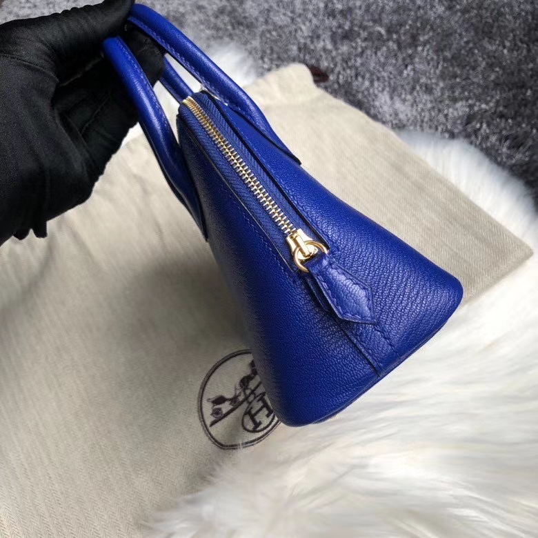 Hermès（爱马仕）Mini Bolide 山羊皮 Chevre 7T 电光蓝 Blue eletric 金扣 顶级手缝 定制