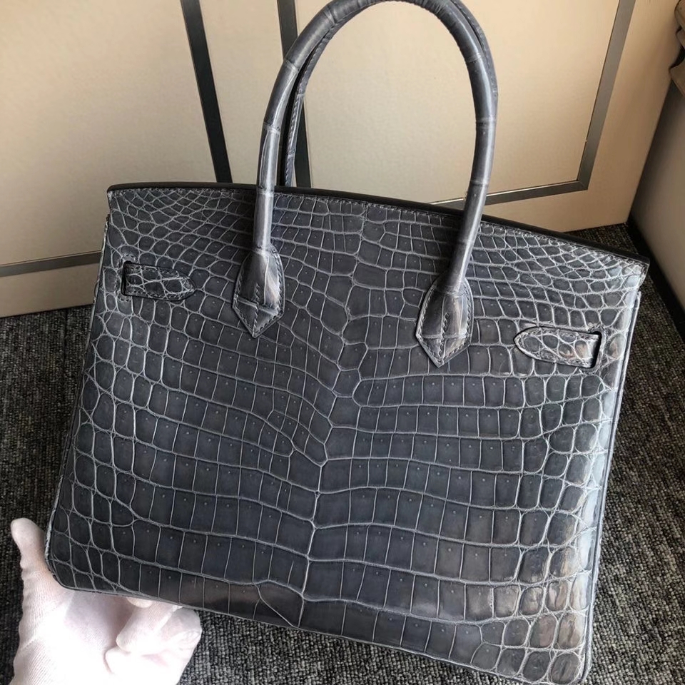 Hermès（爱马仕）Birkin 30cm Crocodile shiny 亮面鳄鱼 7n 风暴蓝 银扣 顶级手缝 现货