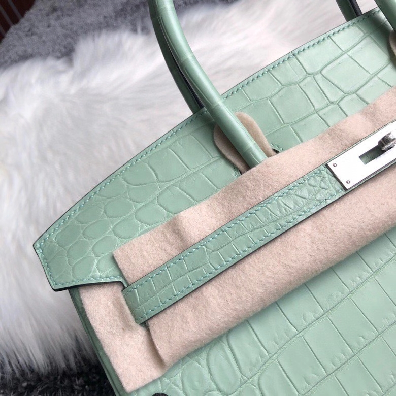Hermès（爱马仕）Birkin 35cm Crocodile matt 雾面鳄鱼6U 薄荷绿 银扣 顶级手缝