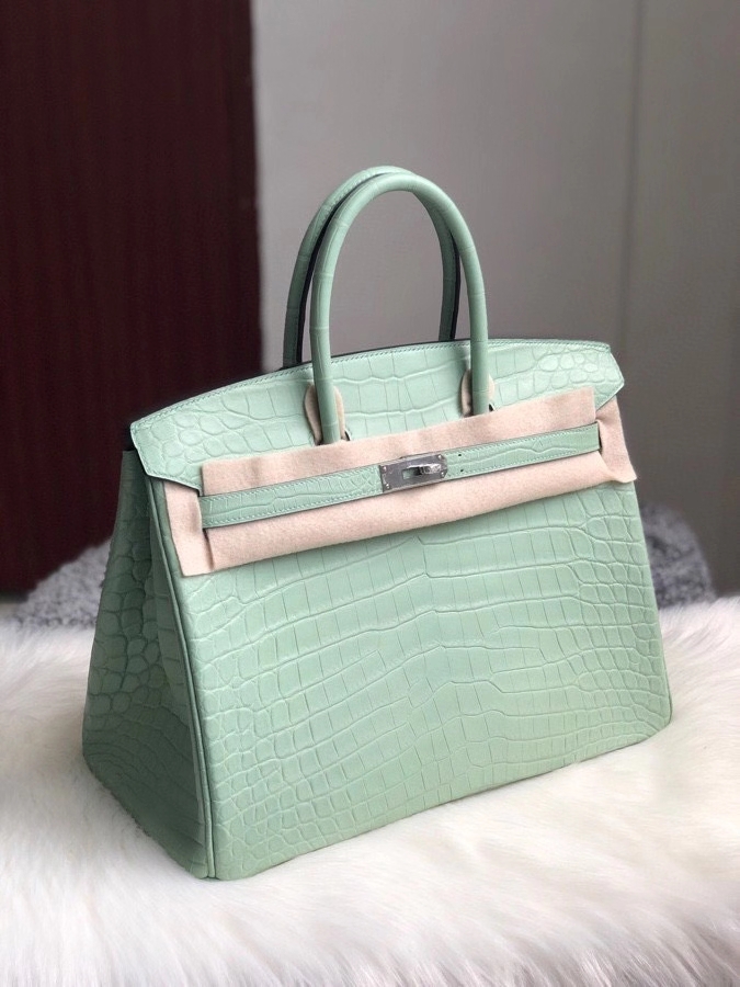 Hermès（爱马仕）Birkin 35cm Crocodile matt 雾面鳄鱼6U 薄荷绿 银扣 顶级手缝