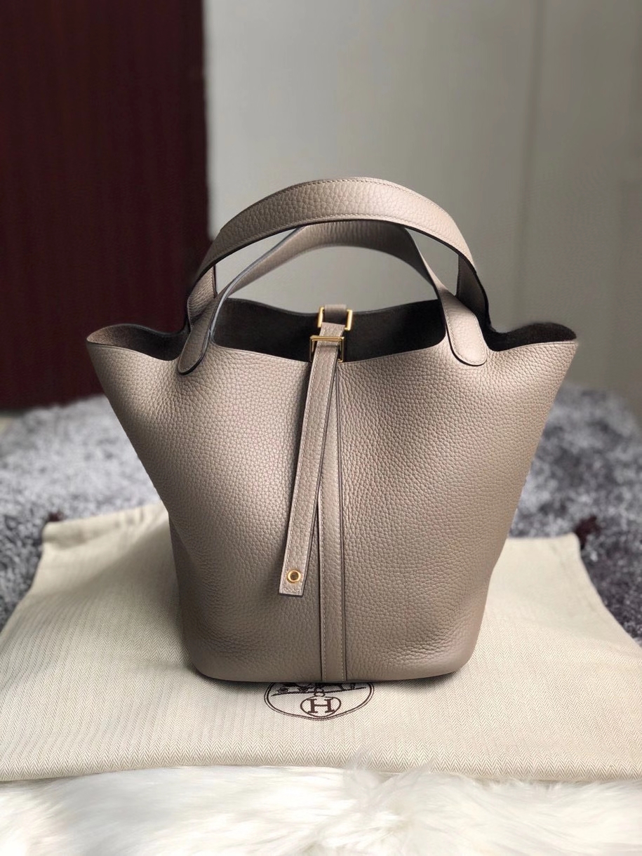 Hermès（爱马仕）Picotin 菜篮包 22cm 原厂御用顶级皮 clememce m8 沥青灰 金扣 顶级手缝