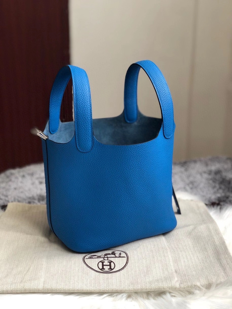 Hermès（爱马仕）Picotin 菜篮包 18cm 原厂御用顶级皮 clememce 7Ｑ 水妖蓝 银扣 顶级手缝