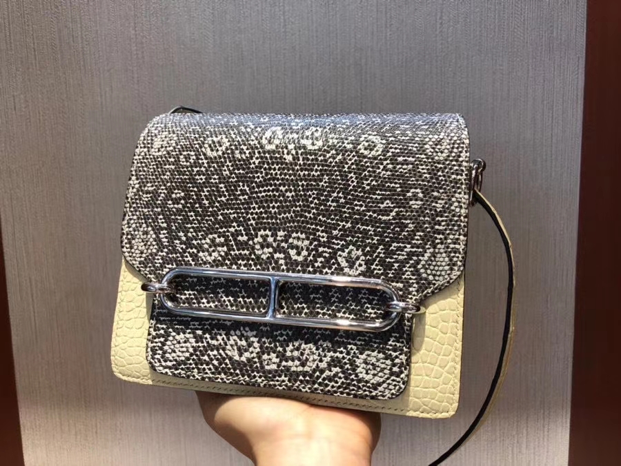 Hermès（爱马仕）Roulis 18cm  Alligator matt 雾面鳄鱼 Y1 香草色  拼Lizard 原色 小喜马拉雅色 银扣 现货