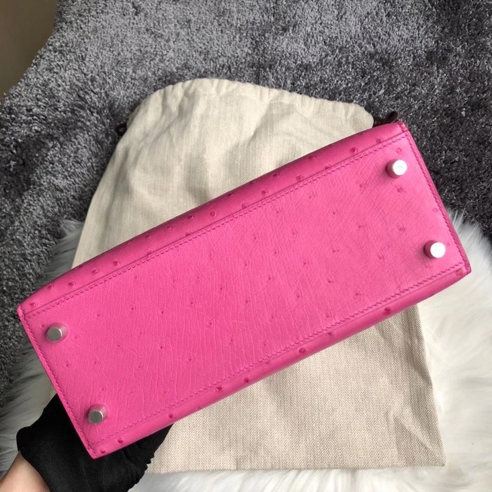 Hermès（爱马仕）Kelly 25cm Ostrich kk 鸵鸟  9i 玉兰粉 magnolia 银扣 顶级手缝 现货