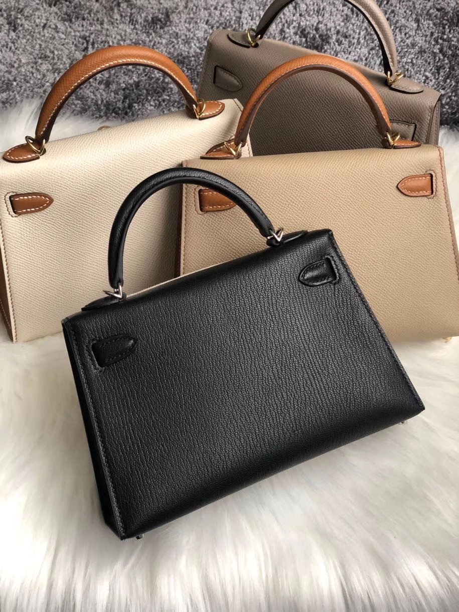 Hermès（爱马仕）Mini kelly ll 山羊皮 chevre  ck89 黑色 Noir 银扣 顶级手缝
