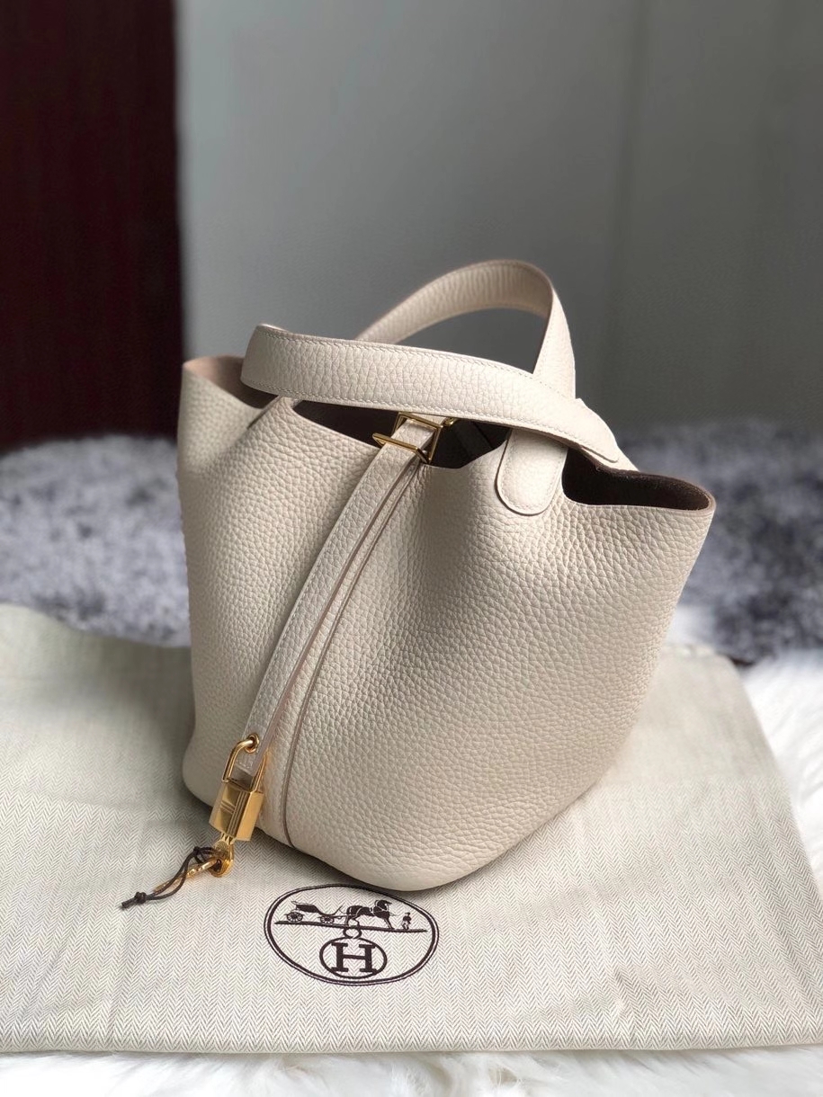 Hermès（爱马仕）Picotin 菜篮包 18cm 原厂御用顶级皮 clememce ck10 奶昔白 Craie 金扣 顶级手缝