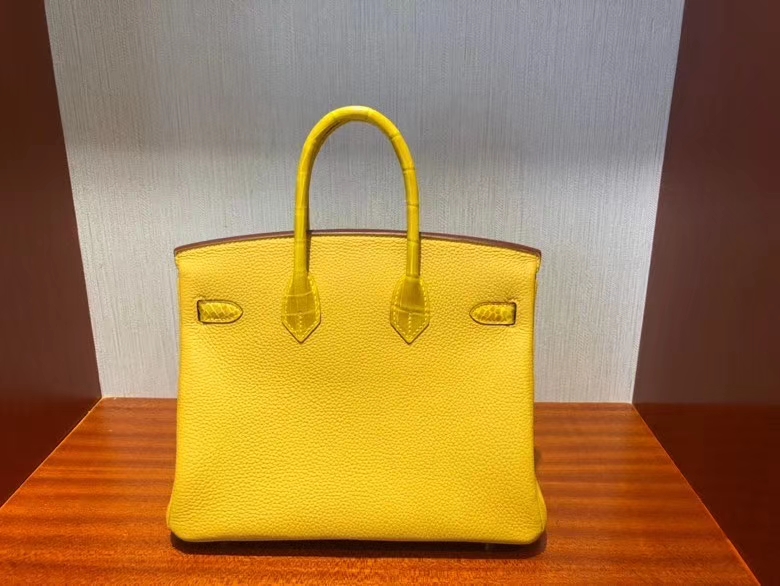 Hermès（爱马仕）Birkin 25cm  Touch 9D琥珀黄 拼亮面鳄鱼琥珀黄 金扣 顶级 手缝 现货