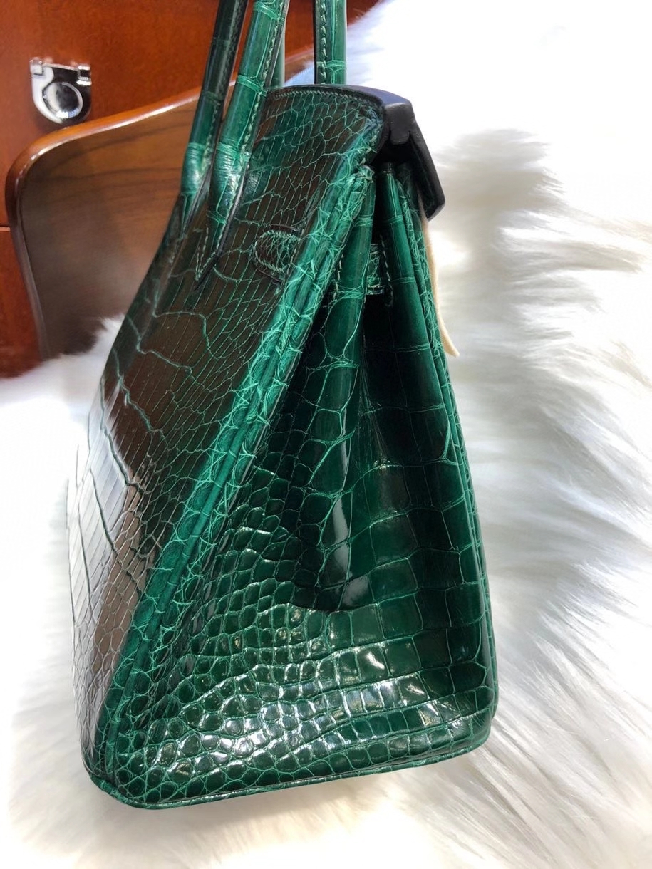 Hermès（爱马仕）Birkin 25cm Alligator shiny 亮面鳄鱼 ck67 祖母绿 顶级手缝 现货