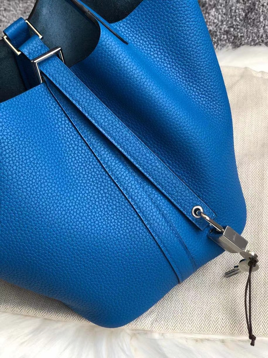 Hermès（爱马仕）Picotin 菜篮包 18cm 原厂御用顶级皮 clememce 7Ｑ 水妖蓝 银扣 顶级手缝