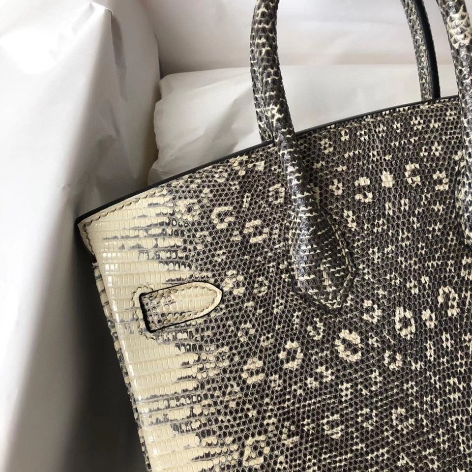 Hermès（爱马仕）Birkin 25cm Lizard 进口亮面蜥蜴 01原色 小喜马拉雅色 银扣 顶级手缝 现货
