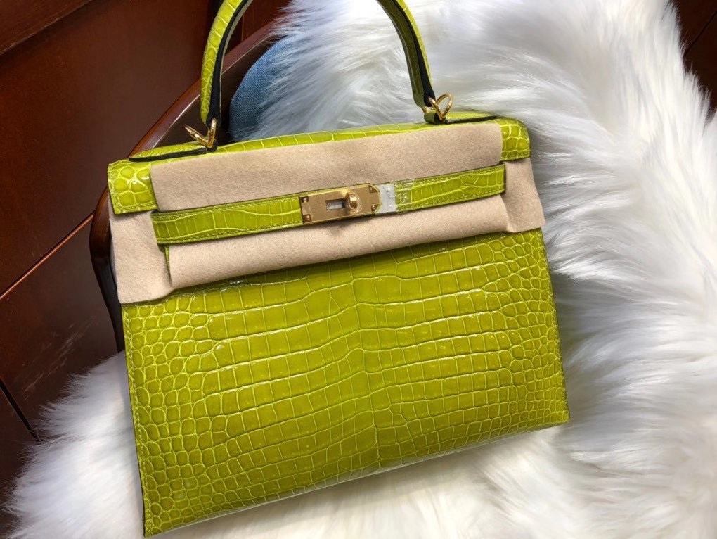 Hermès(爱马仕)Kelly 28cm Porosus shiny 亮面澳洲湾鳄 6R 奇异果绿 金扣 顶级手缝 品相超美 现货-拉尔森鳄鱼皮具定制 - 爱马仕包包官网 Hermès(爱马仕)Kelly 28cm Porosus shiny 亮面澳洲湾鳄 6R 奇异果绿 金扣 顶级手缝 品相超美 现货