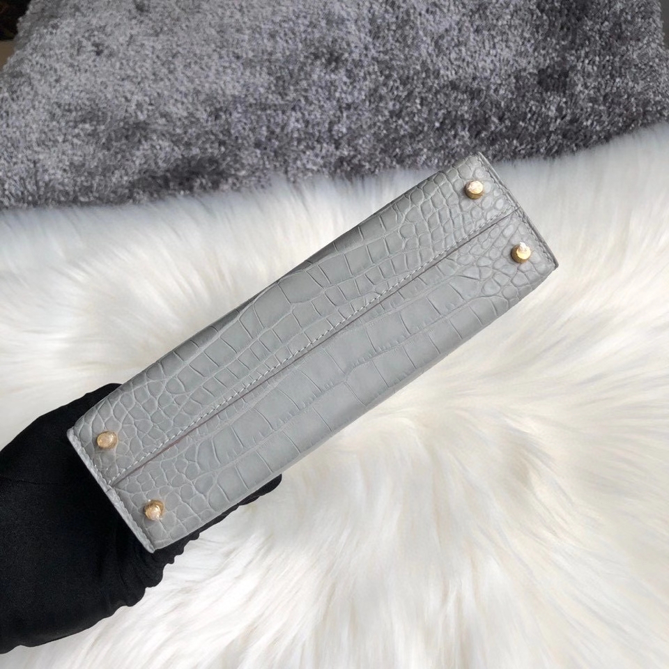 Hermès（爱马仕）Mini kelly Alligator matt 雾面鳄鱼 ck80 珍珠灰 金扣 顶级手缝