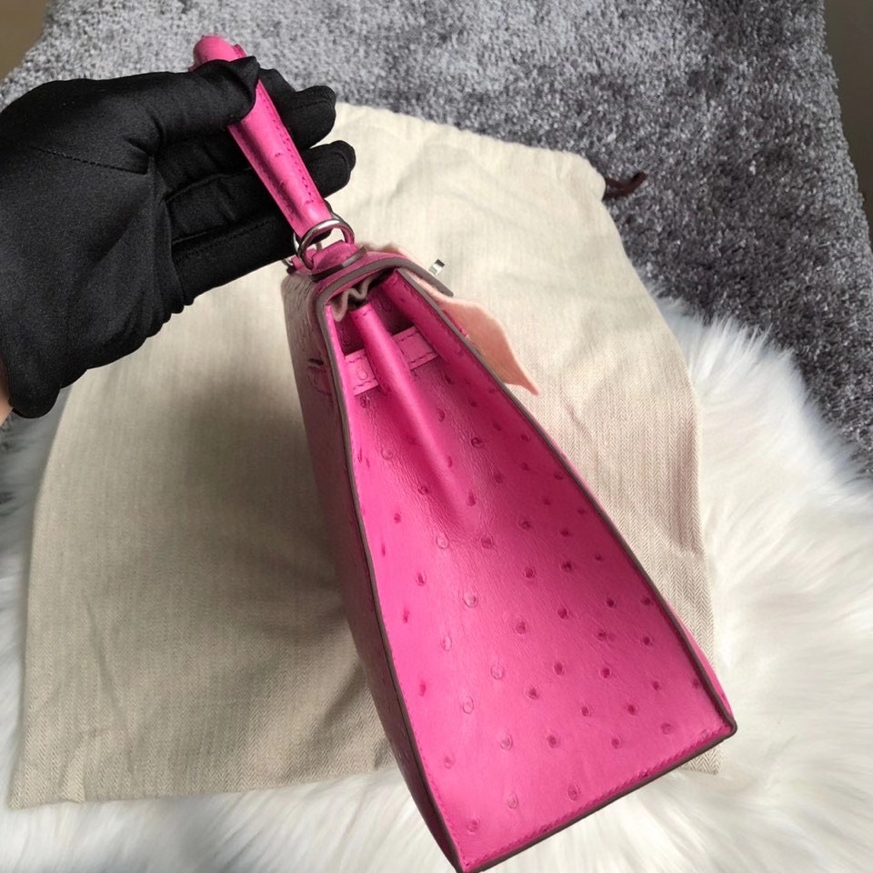 Hermès（爱马仕）Kelly 25cm Ostrich kk 鸵鸟  9i 玉兰粉 magnolia 银扣 顶级手缝 现货