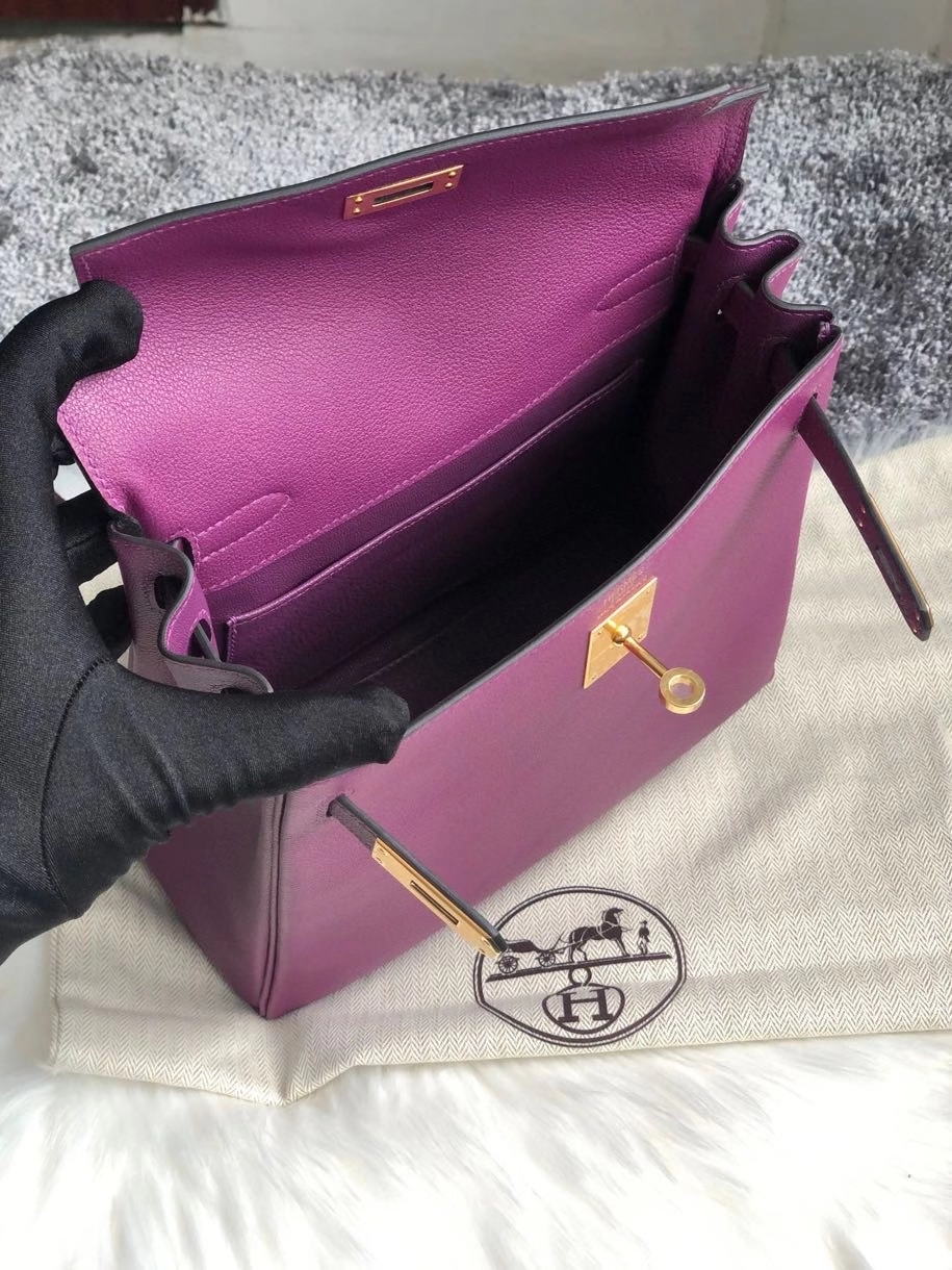Hermès（爱马仕）Kelly ado evecolor p9 海葵紫 Anemone 金扣 顶级手缝 定制