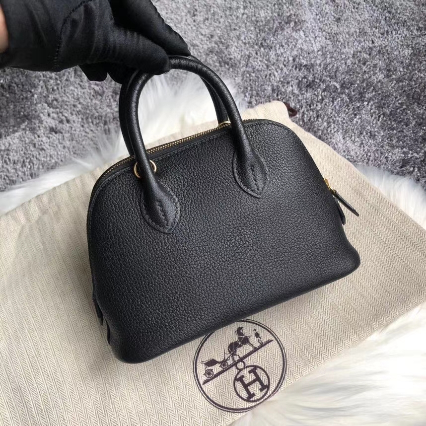 Hermès（爱马仕）Mini Bolide 山羊皮 Chevre ck89 黑色 Noir 金扣 顶级手缝 定制