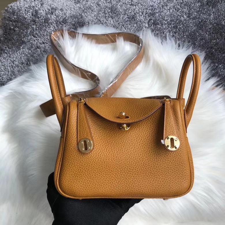 Hermès（爱马仕）Mini lindy  togo S2 芝麻黄 Sesame 金扣 顶级手缝 可定制