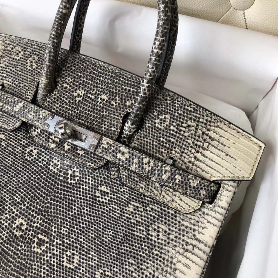 Hermès（爱马仕）Birkin 25cm Lizard 进口亮面蜥蜴 01原色 小喜马拉雅色 银扣 顶级手缝 现货