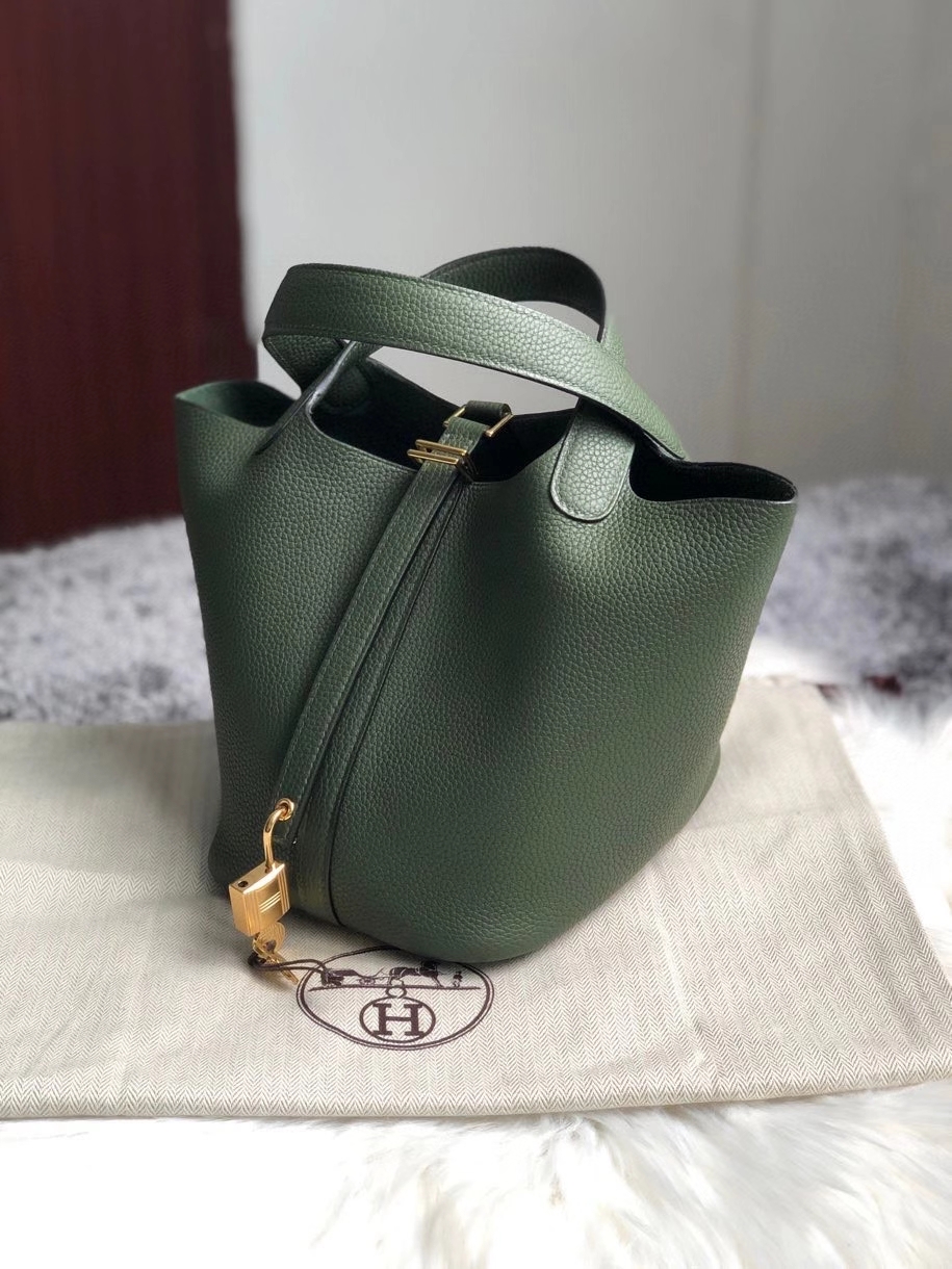 Hermès（爱马仕）Picotin 菜篮包 18cm 原厂御用顶级皮 clememce  6H 橄榄绿 金扣 顶级手缝