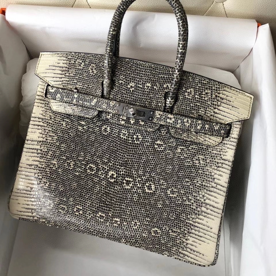 Hermès（爱马仕）Birkin 25cm Lizard 进口亮面蜥蜴 01原色 小喜马拉雅色 银扣 顶级手缝 现货