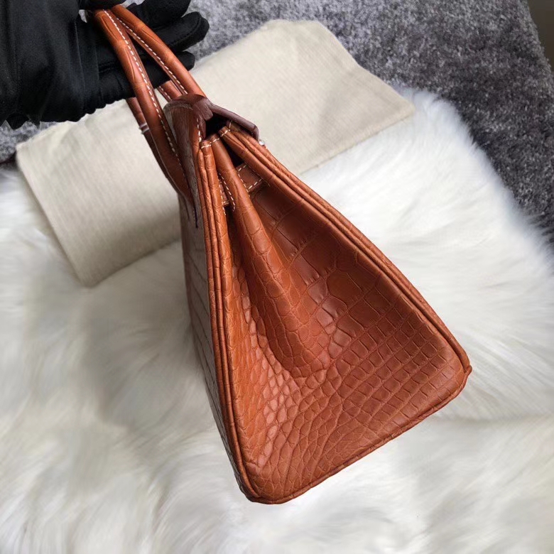 Hermès（爱马仕）Birkin 25cm Barenia Natural 马鞍皮风格鳄鱼 经典干邑原色 现货