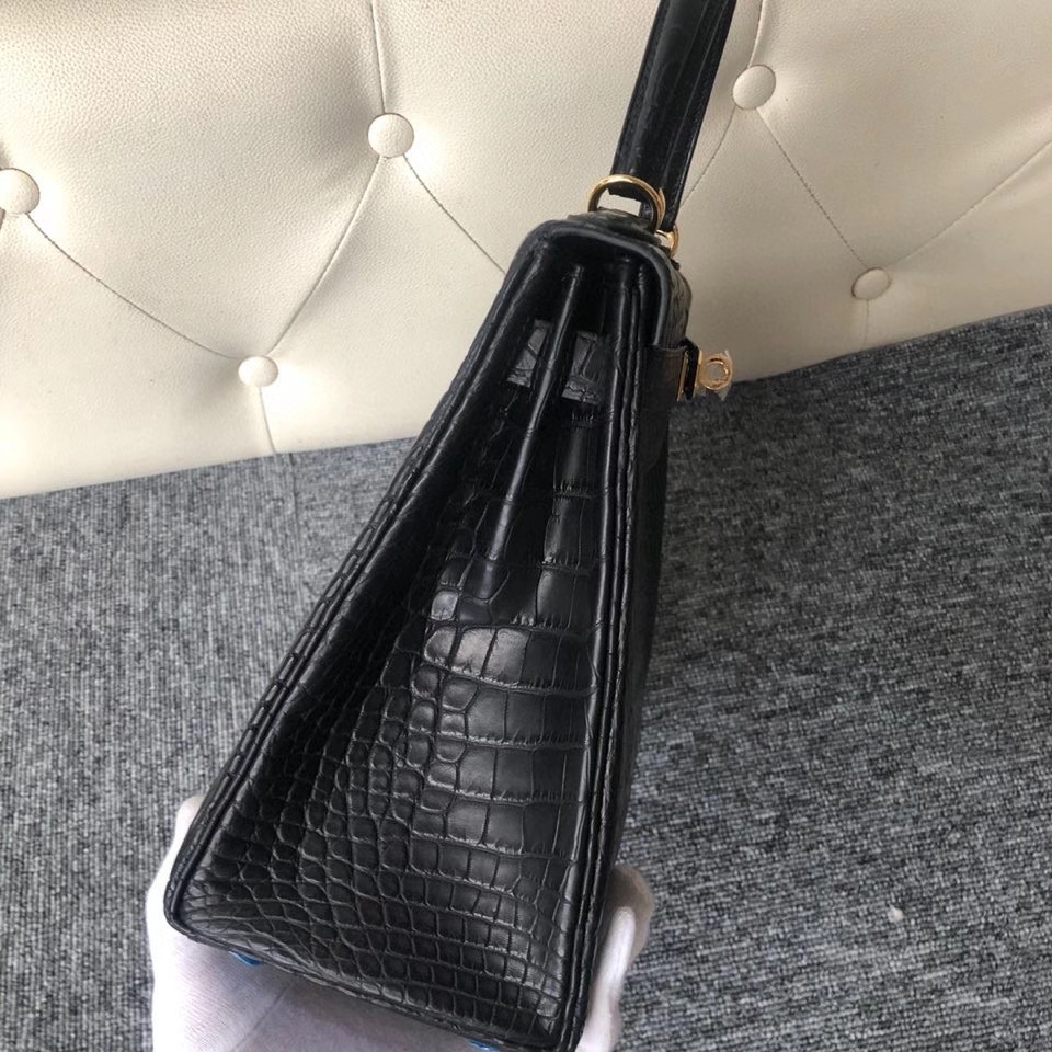 Hermès（爱马仕）Kelly 28cm Alligator matt 雾面鳄鱼 ck89 黑色 Noir 金扣 顶级手缝