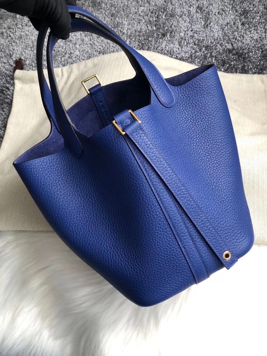 Hermès（爱马仕）Picotin 菜篮包 22cm 原厂御用顶级皮 clememce 7T 电光蓝 金扣 顶级手缝