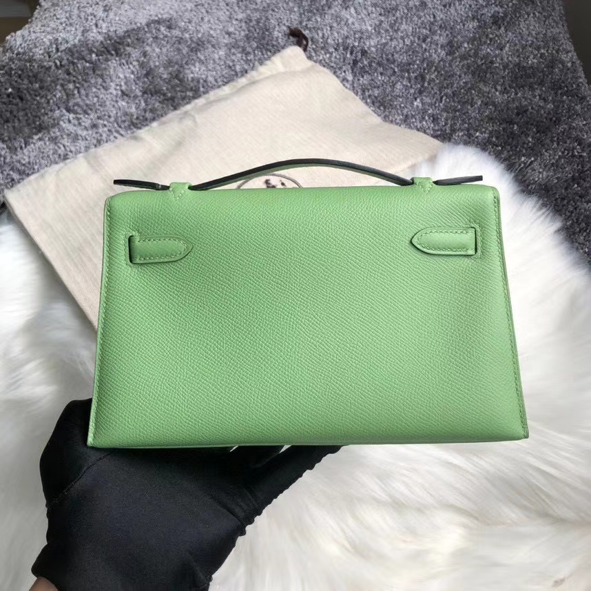 Hermès（爱马仕）mini kelly pochette 22cm 3I 牛油果绿 银扣 顶级手缝 手拿包 晚宴包