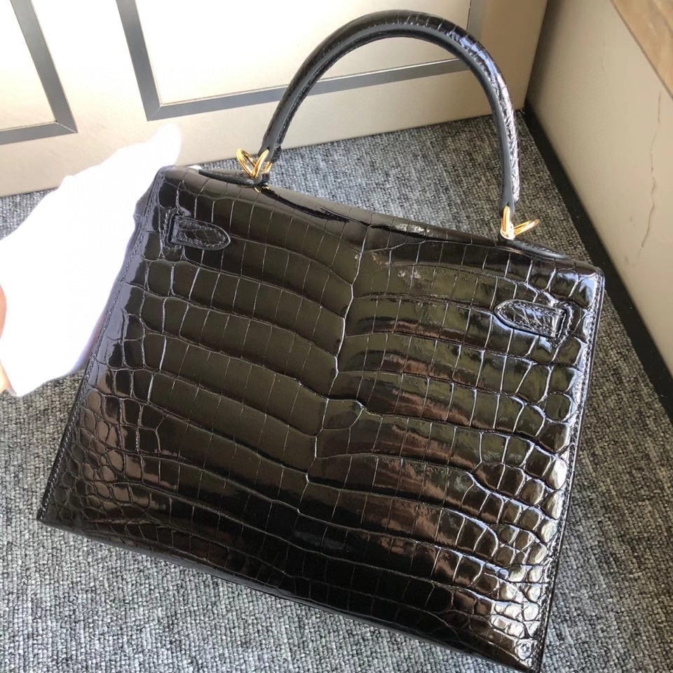 Hermès（爱马仕）Kelly 25cm Crocodile shiny 亮面鳄鱼 ck89 黑色 Noir 金扣 正品五金 现货