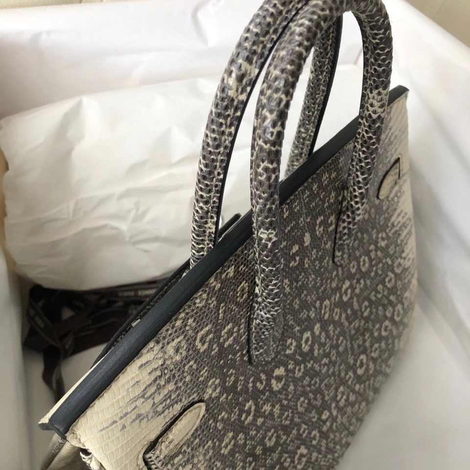 Hermès(爱马仕)Birkin 25cm Lizard 进口亮面蜥蜴 01原色 小喜马拉雅色 银扣 顶级手缝 现货-拉尔森鳄鱼皮具定制 - 爱马仕包包官网 Hermès(爱马仕)Birkin 25cm Lizard 进口亮面蜥蜴 01原色 小喜马拉雅色 银扣 顶级手缝 现货