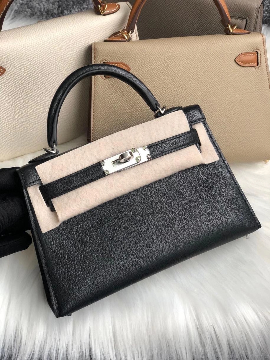 Hermès（爱马仕）Mini kelly ll 山羊皮 chevre  ck89 黑色 Noir 银扣 顶级手缝