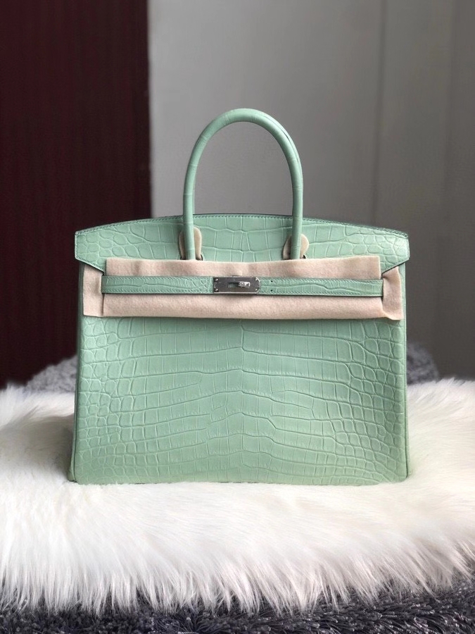 Hermès（爱马仕）Birkin 35cm Crocodile matt 雾面鳄鱼6U 薄荷绿 银扣 顶级手缝