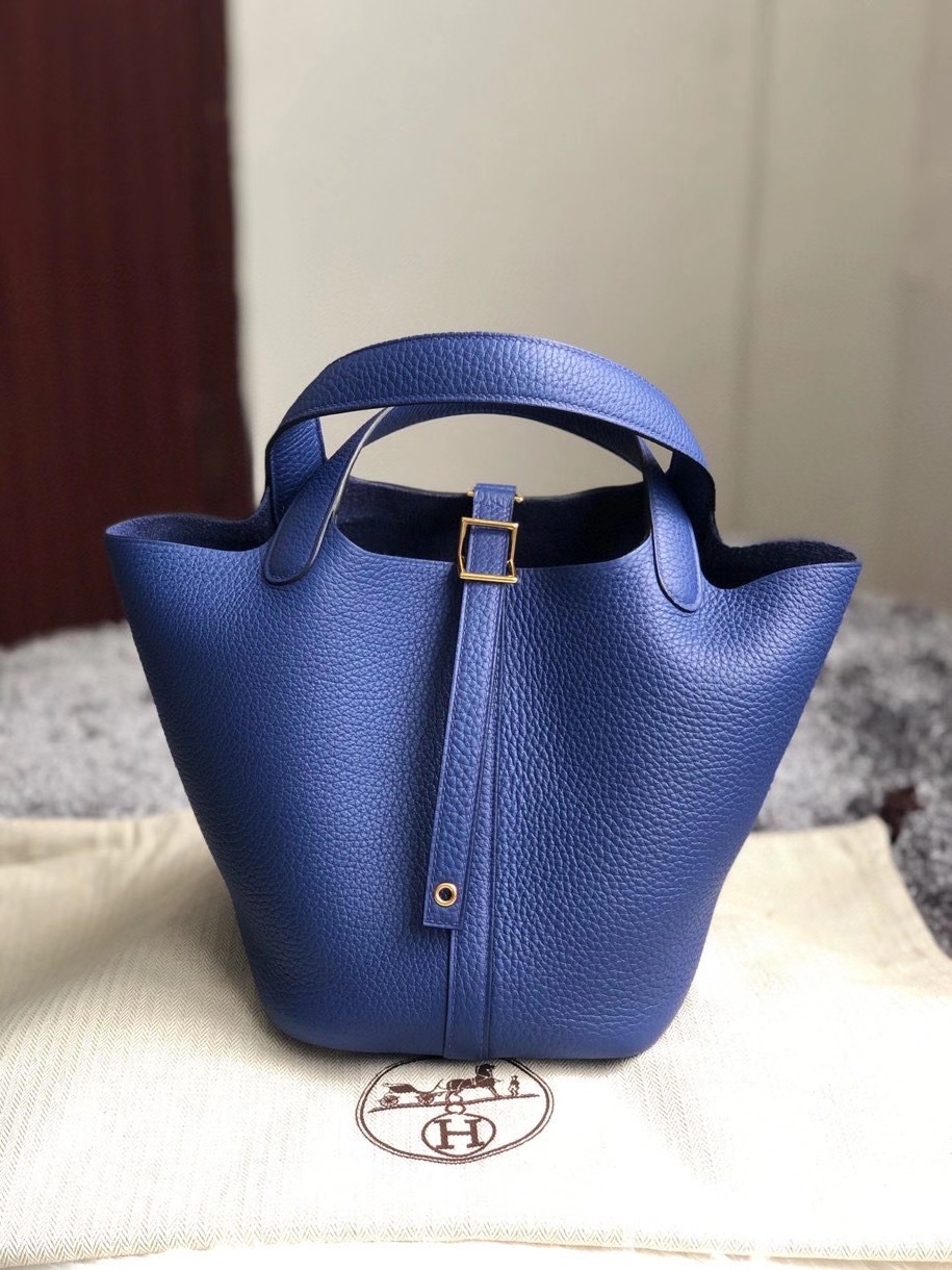 Hermès（爱马仕）Picotin 菜篮包 22cm 原厂御用顶级皮 clememce 7T 电光蓝 金扣 顶级手缝