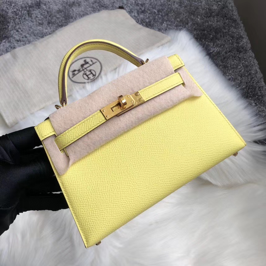 Hermès(爱马仕)Mini kelly ll Epsom 原厂掌纹皮 C9 鹅蛋黄 金扣 顶级手缝 现货-拉尔森鳄鱼皮具定制 - 爱马仕包包官网 Hermès(爱马仕)Mini kelly ll Epsom 原厂掌纹皮 C9 鹅蛋黄 金扣 顶级手缝 现货