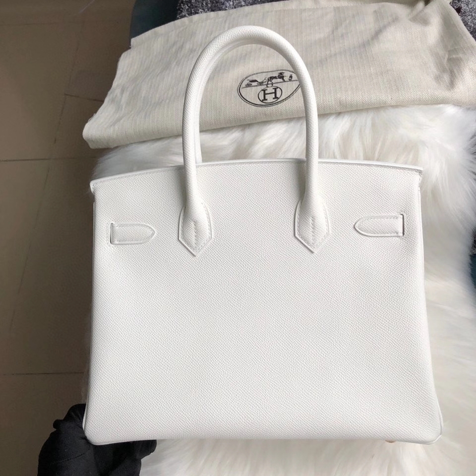 Hermès（爱马仕）Birkin 30cm Epsom 原厂掌纹皮 01 纯白 White  顶级手缝 定制