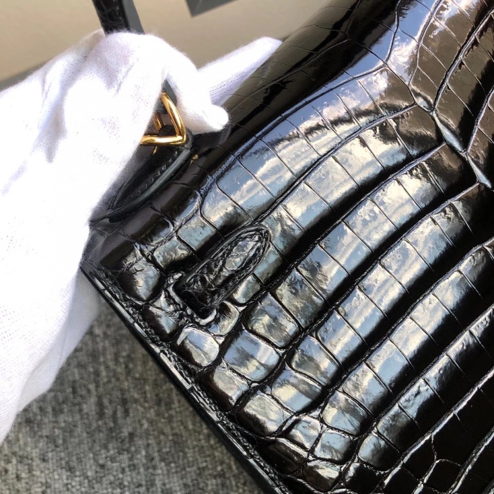 Hermès（爱马仕）Kelly 25cm Crocodile shiny 亮面鳄鱼 ck89 黑色 Noir 金扣 正品五金 现货