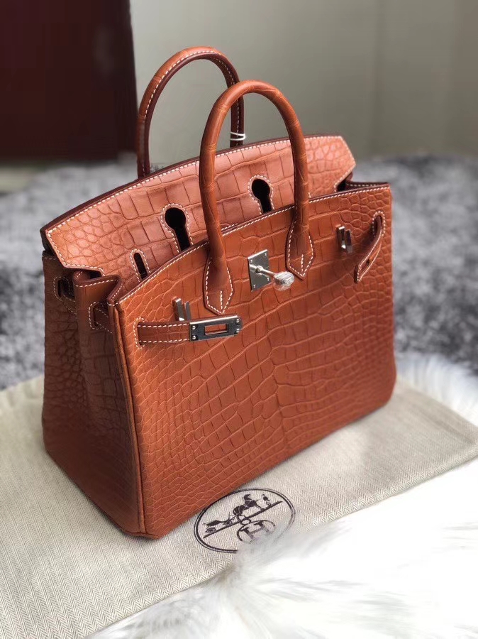 Hermès（爱马仕）Birkin 25cm Barenia Natural 马鞍皮风格鳄鱼 经典干邑原色 现货