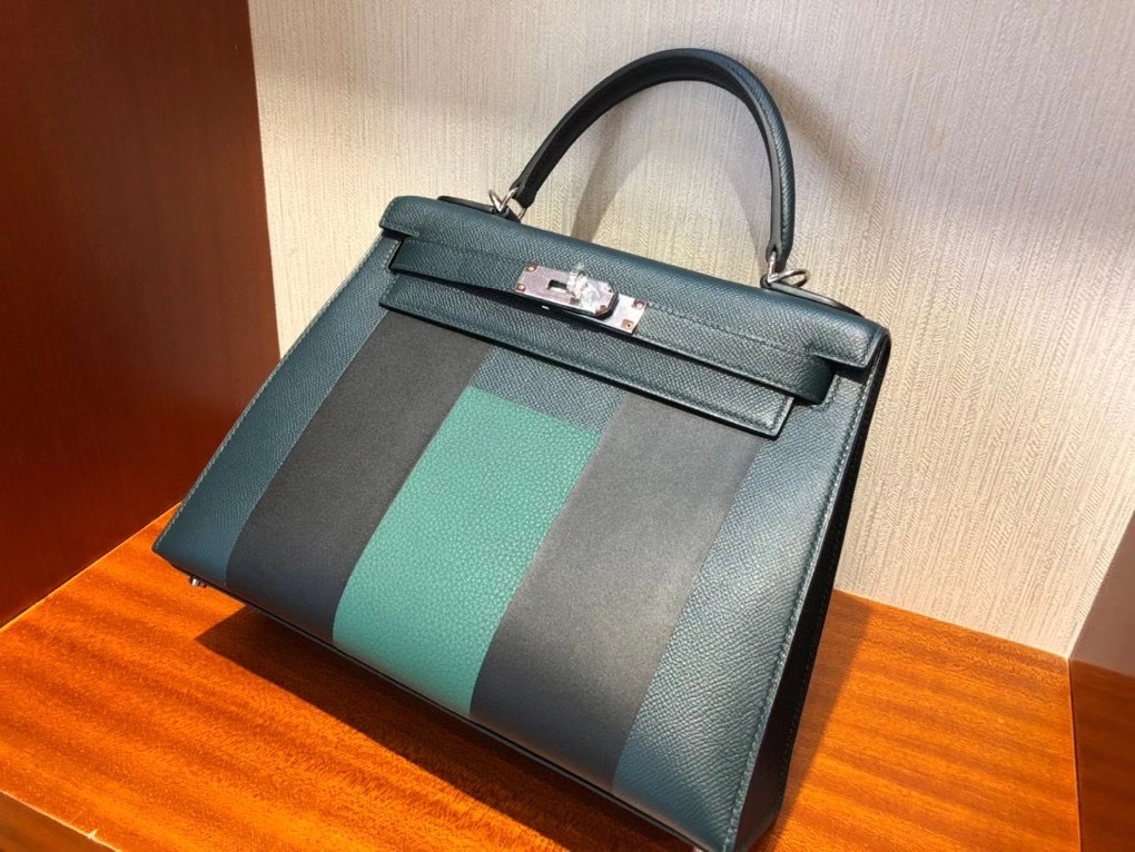 Hermès（爱马仕）Kelly 28cm Epsom字母包 “H” 6O 柏树绿  银扣 顶级手缝 现货