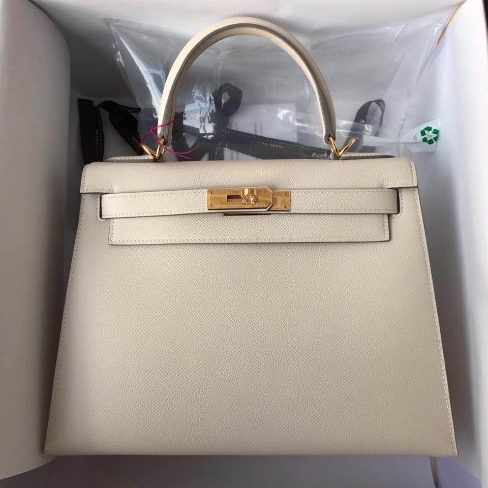 Hermès（爱马仕）Kelly 28cm Epsom 原厂御用掌纹皮 ck10 奶昔白 Craie 金扣 顶级手缝 现货