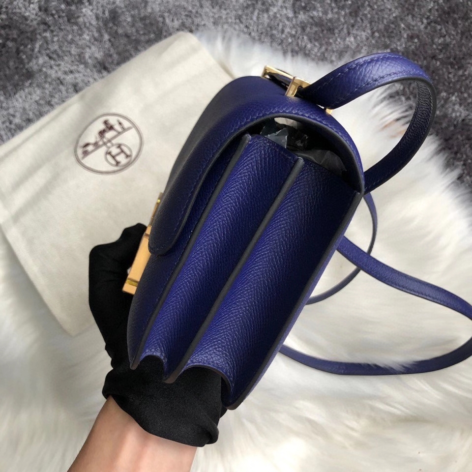Hermès（爱马仕）Constance 18cm Epsom 原厂掌纹皮 7T 电光蓝 Blue eletric 金扣 顶级手缝 现货