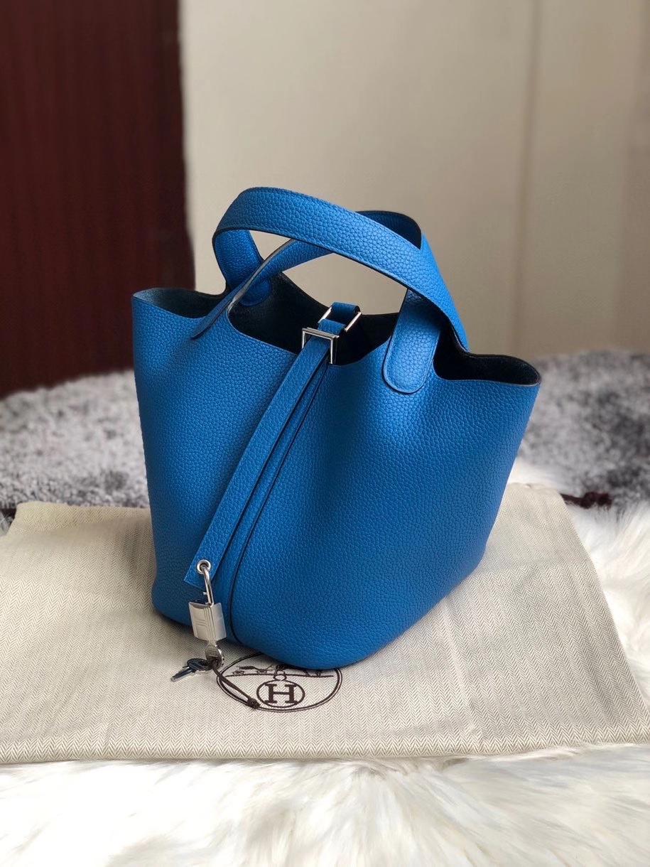 Hermès（爱马仕）Picotin 菜篮包 18cm 原厂御用顶级皮 clememce 7Ｑ 水妖蓝 银扣 顶级手缝