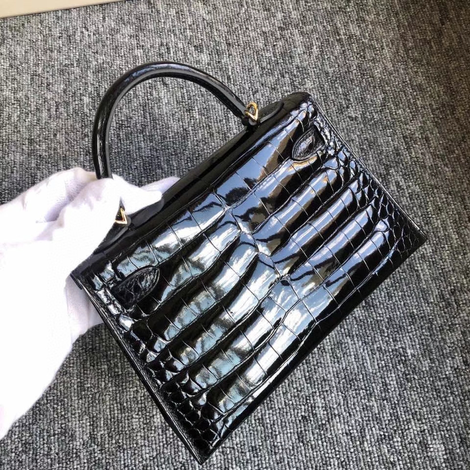 Hermès（爱马仕）Mini kelly ll Alligator shiny 亮面鳄鱼 ck89 黑色 Noir 金扣 顶级手缝 拱珠皮 现货