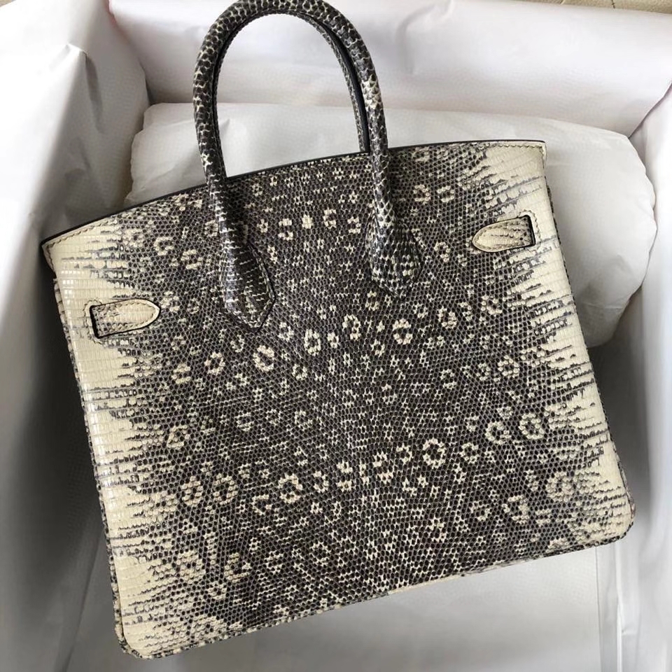 Hermès（爱马仕）Birkin 25cm Lizard 进口亮面蜥蜴 01原色 小喜马拉雅色 银扣 顶级手缝 现货