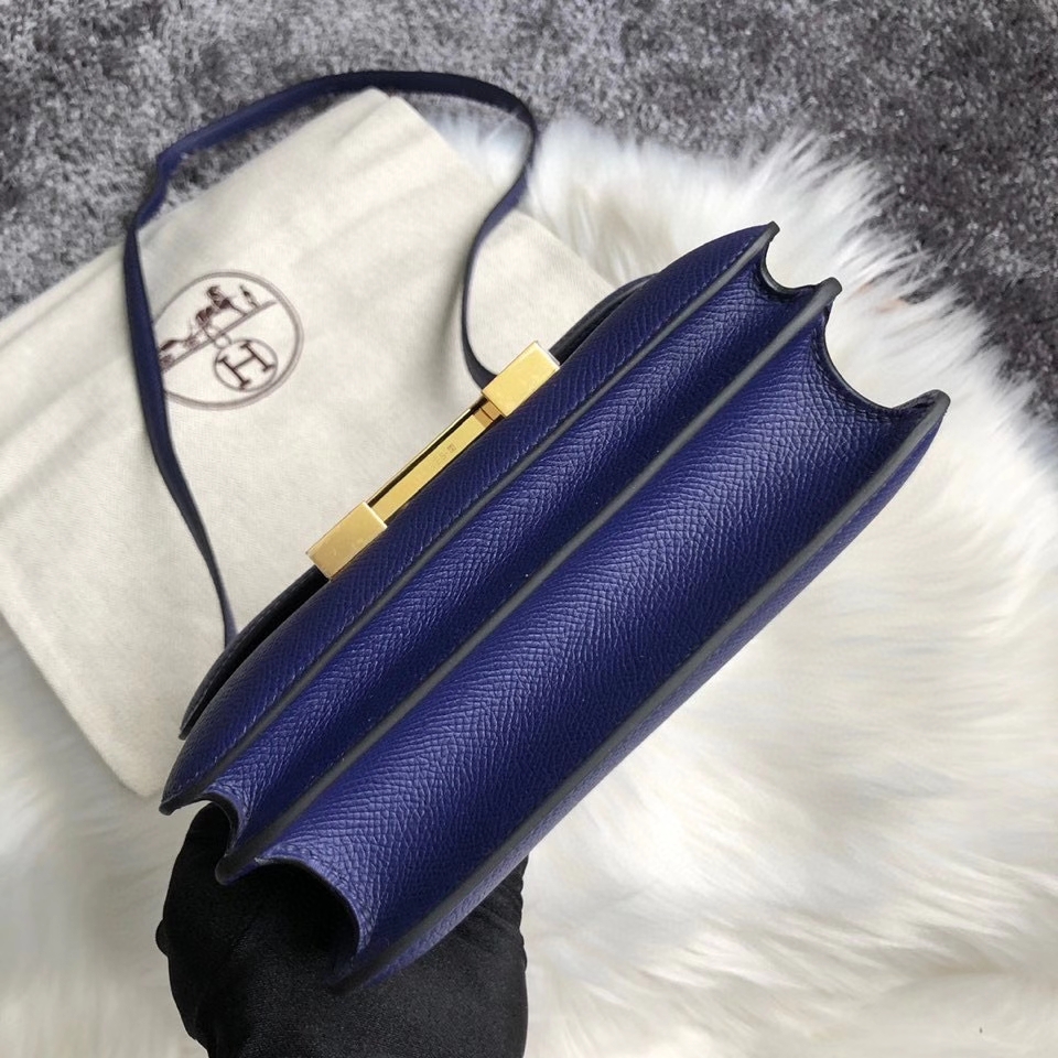 Hermès（爱马仕）Constance 18cm Epsom 原厂掌纹皮 7T 电光蓝 Blue eletric 金扣 顶级手缝 现货