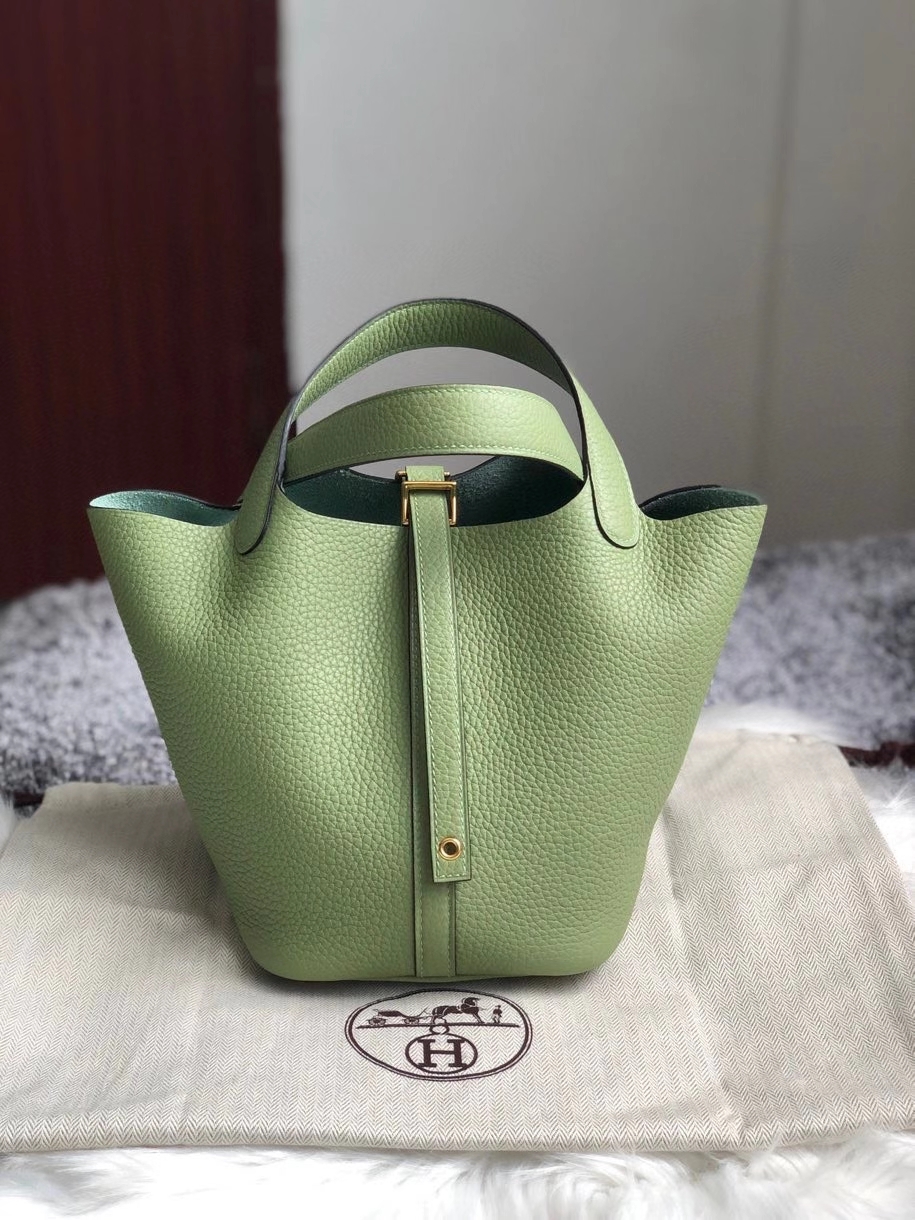 Hermès（爱马仕）Picotin 菜篮包 18cm 原厂御用顶级皮 clememce 3i 牛油果绿 金扣 顶级手缝